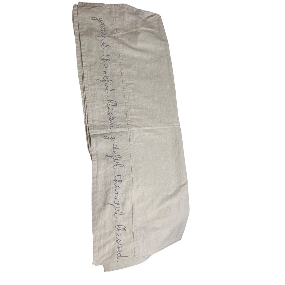 Creative Co-Op 80" Cotton Linen Grateful Thankful Blessed Embroidered Tablecloth